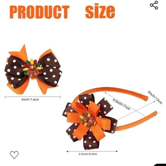 Thanksgiving Turkey Headband and Hair Clips NEW - Picture 2 of 6